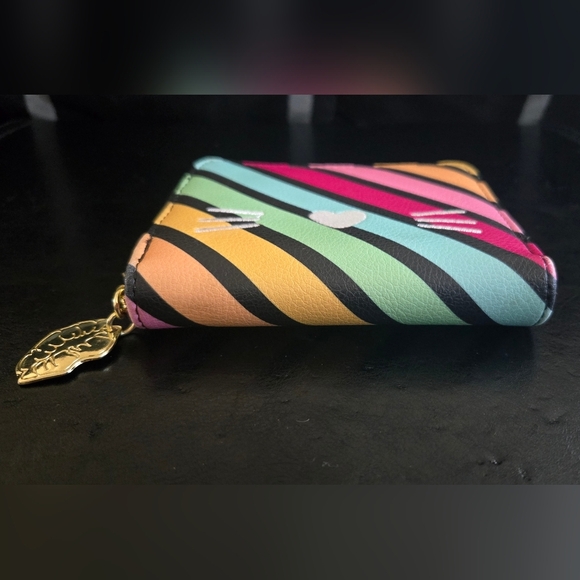Betsey Johnson Kitty Cat Zipper Wallet Rainbow Stripe - Picture 2 of 8